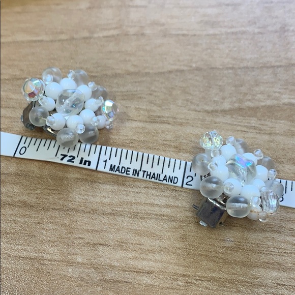 Vintage White Bead Crystal Earrings West Germany - Picture 7 of 9